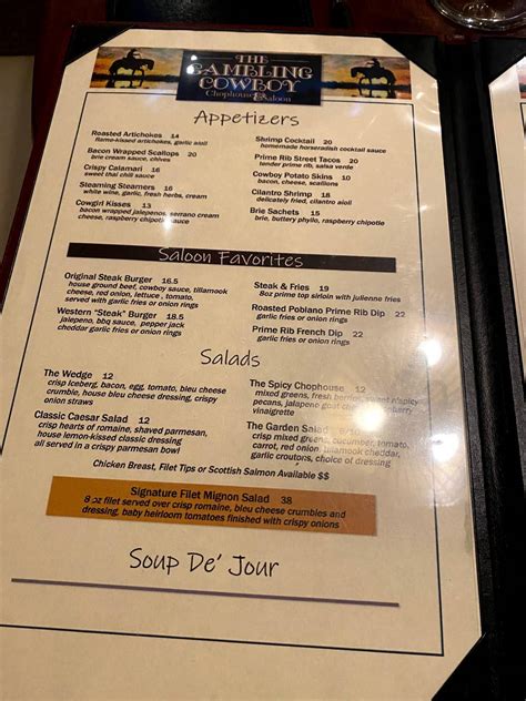 gambling cowboy menu